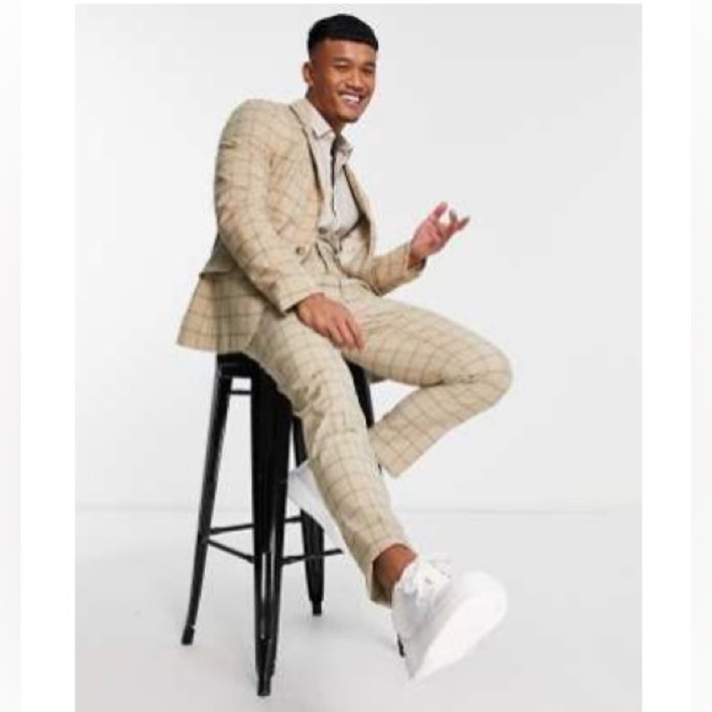ASOS Tan Checkered Blazer and Pants Set